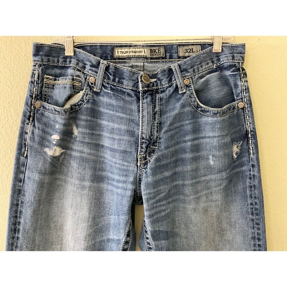 BKE Jeans Tyler Mens Size 32L (32x33.5) Distressed Faded Straight Leg - Picture 2 of 9